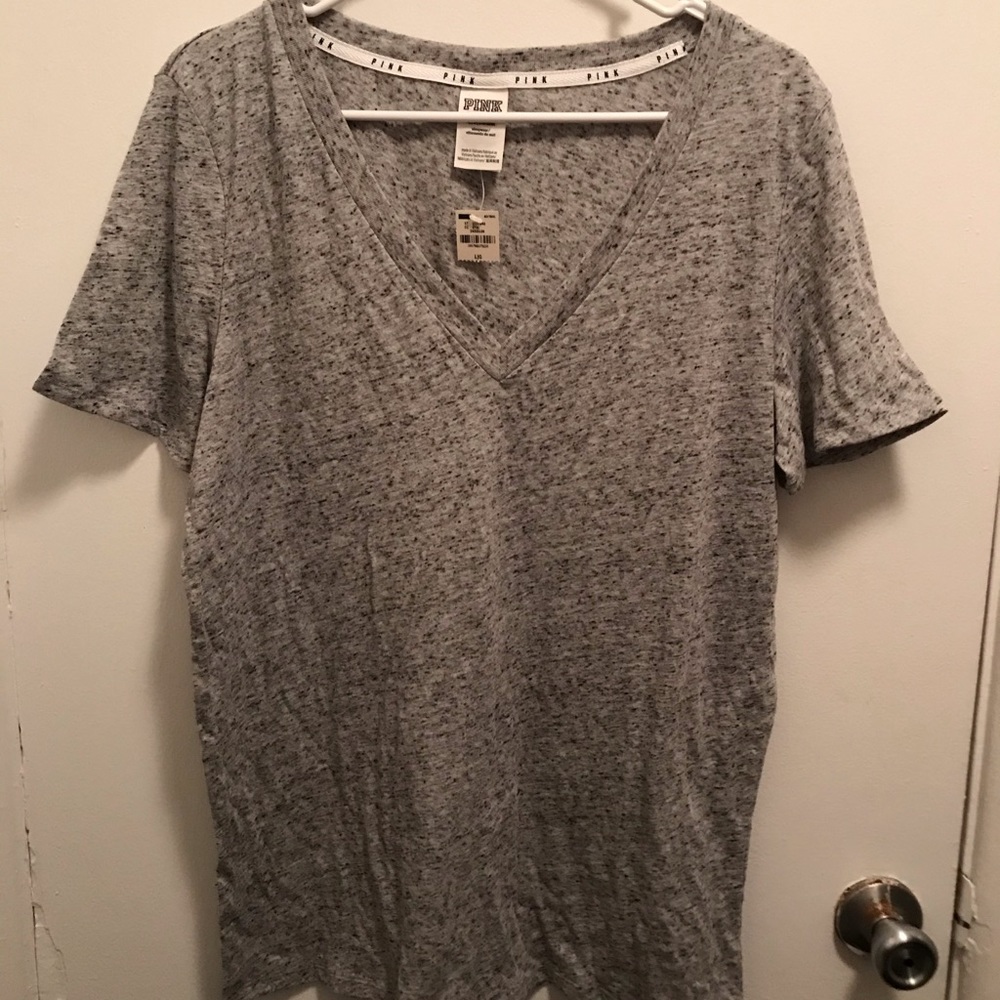 VS Pink grey V neck Tee L